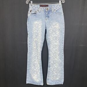 Rare Vintage MUDD YO! Sz 3 Flared Jeans Lace Floral Pattern Y2K Fairycore Grunge